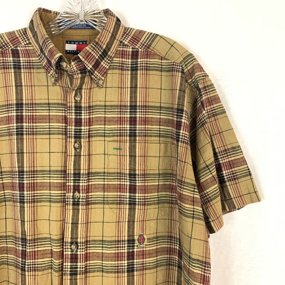 Tommy Hilfiger Other - Tommy Hilfiger Linen Blend Brown Plaid Button Down
